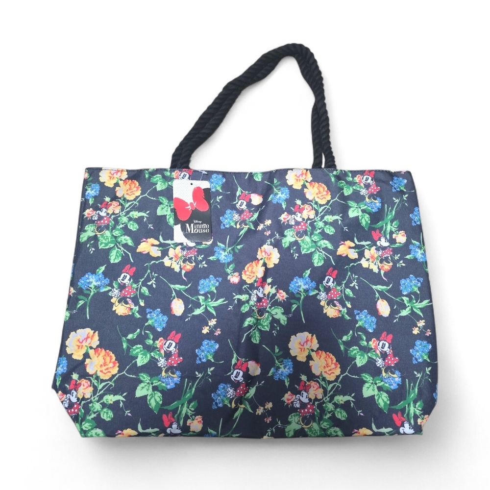 Disney Minnie Mouse Floral Print Tote Bag with Black Rope Handles